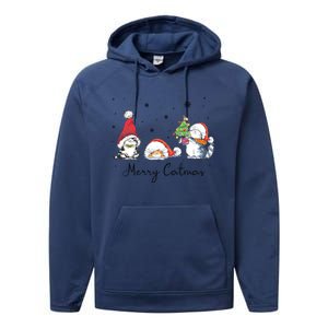 Cats With Santa Hat Merry Catmas Cat Lover Christmas Gift Cool Gift Performance Fleece Hoodie