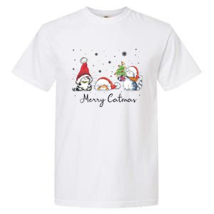 Cats With Santa Hat Merry Catmas Cat Lover Christmas Gift Cool Gift Garment-Dyed Heavyweight T-Shirt