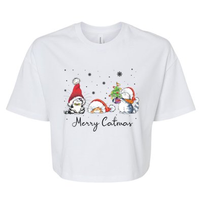 Cats With Santa Hat Merry Catmas Cat Lover Christmas Gift Cool Gift Bella+Canvas Jersey Crop Tee