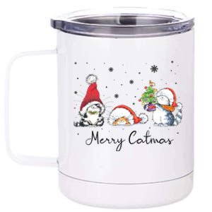 Cats With Santa Hat Merry Catmas Cat Lover Christmas Gift Cool Gift 12 oz Stainless Steel Tumbler Cup