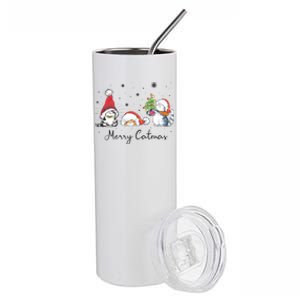 Cats With Santa Hat Merry Catmas Cat Lover Christmas Gift Cool Gift Stainless Steel Tumbler