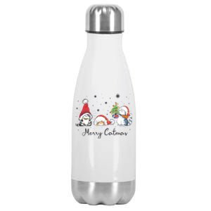 Cats With Santa Hat Merry Catmas Cat Lover Christmas Gift Cool Gift Stainless Steel Insulated Water Bottle