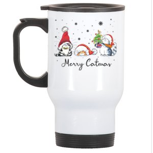 Cats With Santa Hat Merry Catmas Cat Lover Christmas Gift Cool Gift Stainless Steel Travel Mug