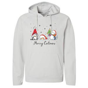 Cats With Santa Hat Merry Catmas Cat Lover Christmas Gift TShirt Performance Fleece Hoodie