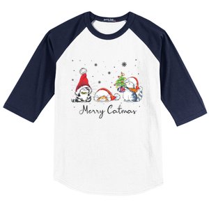 Cats With Santa Hat Merry Catmas Cat Lover Christmas Gift TShirt Baseball Sleeve Shirt