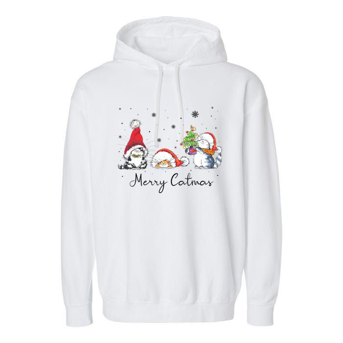 Cats With Santa Hat Merry Catmas Cat Lover Christmas Gift TShirt Garment-Dyed Fleece Hoodie