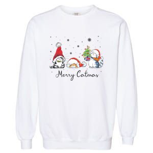 Cats With Santa Hat Merry Catmas Cat Lover Christmas Gift TShirt Garment-Dyed Sweatshirt