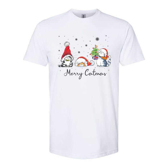 Cats With Santa Hat Merry Catmas Cat Lover Christmas Gift TShirt Softstyle CVC T-Shirt