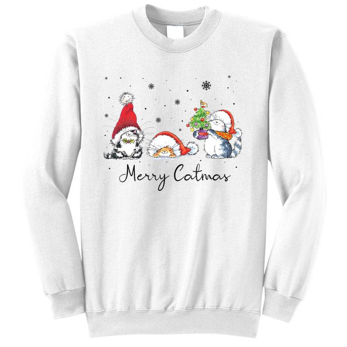 Cats With Santa Hat Merry Catmas Cat Lover Christmas Gift TShirt Sweatshirt