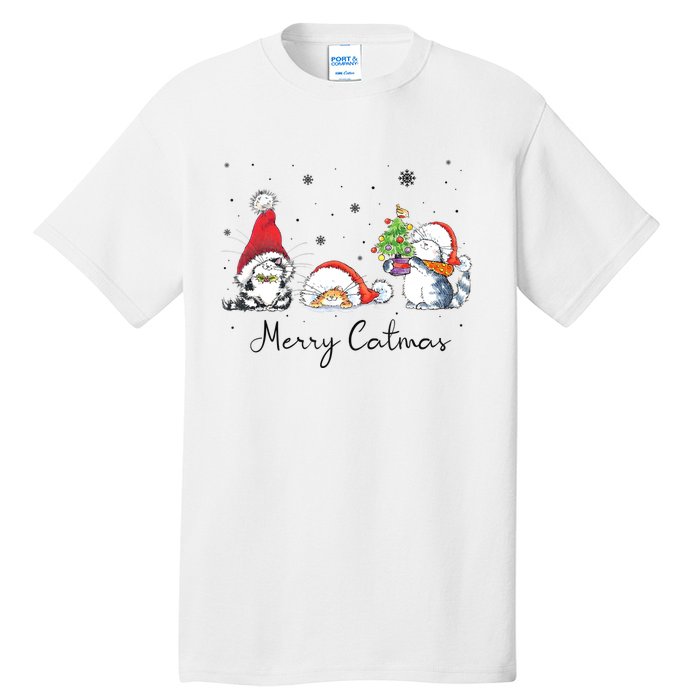 Cats With Santa Hat Merry Catmas Cat Lover Christmas Gift TShirt Tall T-Shirt