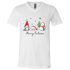 Cats With Santa Hat Merry Catmas Cat Lover Christmas Gift TShirt V-Neck T-Shirt