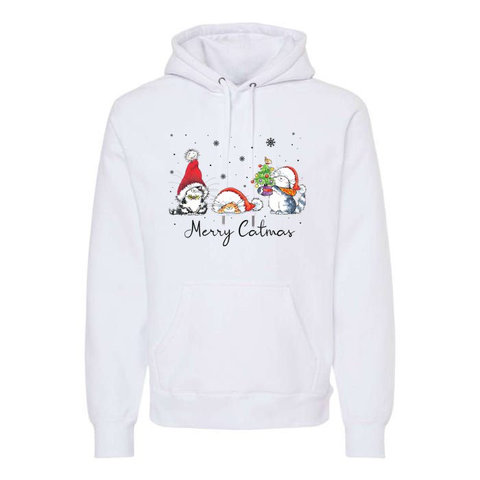 Cats With Santa Hat Merry Catmas Cat Lover Christmas Gift TShirt Premium Hoodie