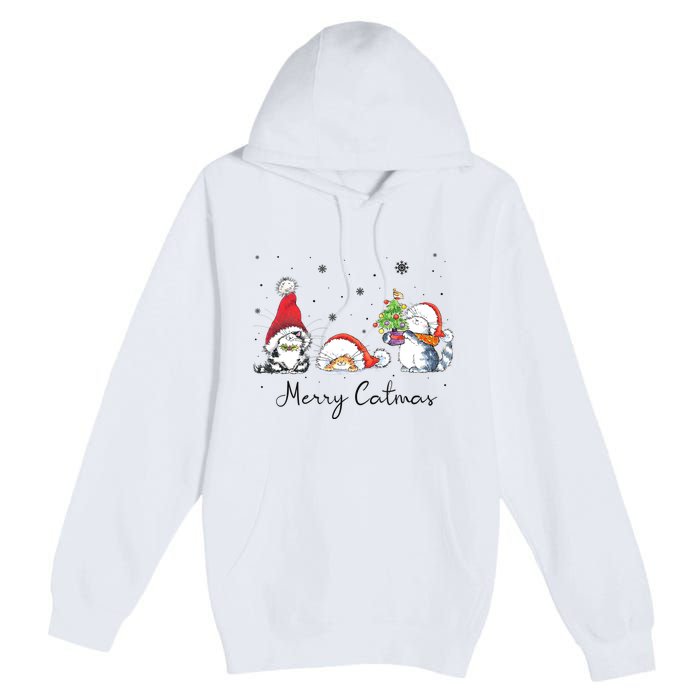 Cats With Santa Hat Merry Catmas Cat Lover Christmas Gift TShirt Premium Pullover Hoodie