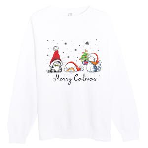 Cats With Santa Hat Merry Catmas Cat Lover Christmas Gift TShirt Premium Crewneck Sweatshirt