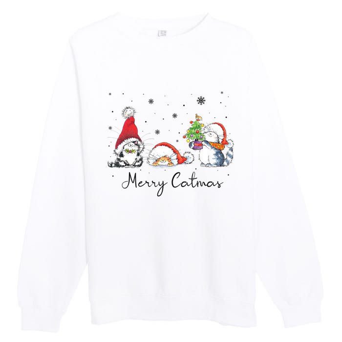 Cats With Santa Hat Merry Catmas Cat Lover Christmas Gift TShirt Premium Crewneck Sweatshirt