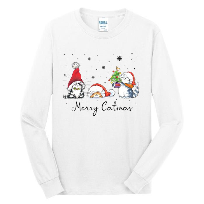 Cats With Santa Hat Merry Catmas Cat Lover Christmas Gift TShirt Tall Long Sleeve T-Shirt