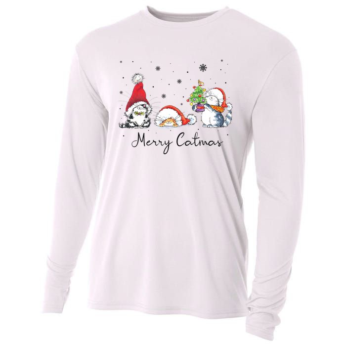 Cats With Santa Hat Merry Catmas Cat Lover Christmas Gift TShirt Cooling Performance Long Sleeve Crew