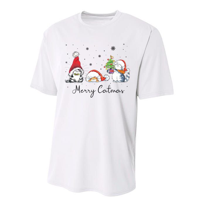 Cats With Santa Hat Merry Catmas Cat Lover Christmas Gift TShirt Performance Sprint T-Shirt