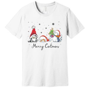 Cats With Santa Hat Merry Catmas Cat Lover Christmas Gift TShirt Premium T-Shirt