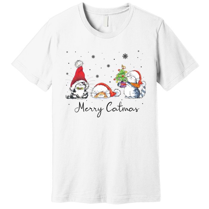 Cats With Santa Hat Merry Catmas Cat Lover Christmas Gift TShirt Premium T-Shirt