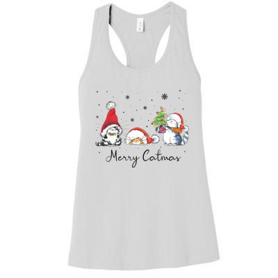 Cats With Santa Hat Merry Catmas Cat Lover Christmas Gift TShirt Women's Racerback Tank