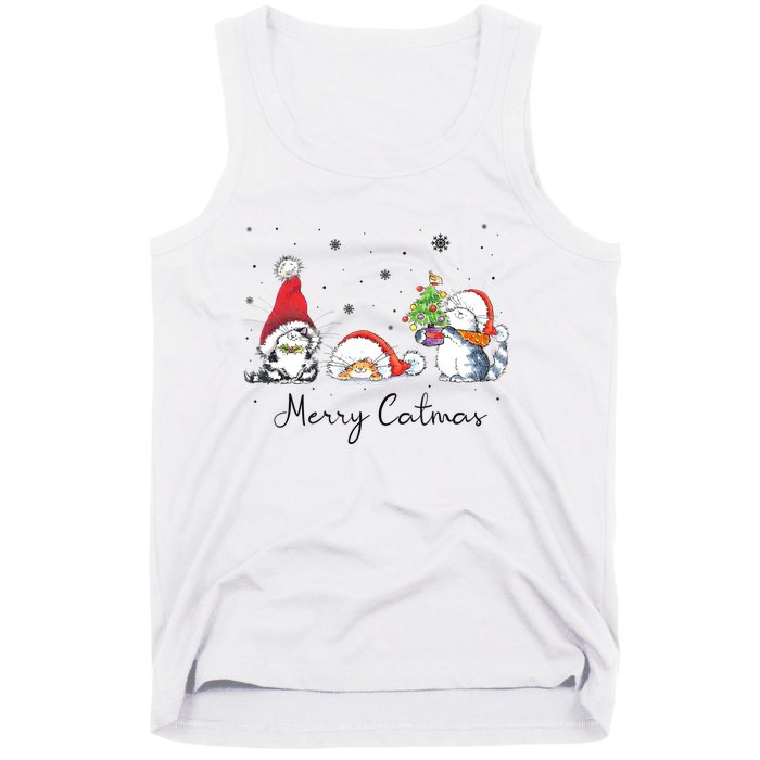 Cats With Santa Hat Merry Catmas Cat Lover Christmas Gift TShirt Tank Top