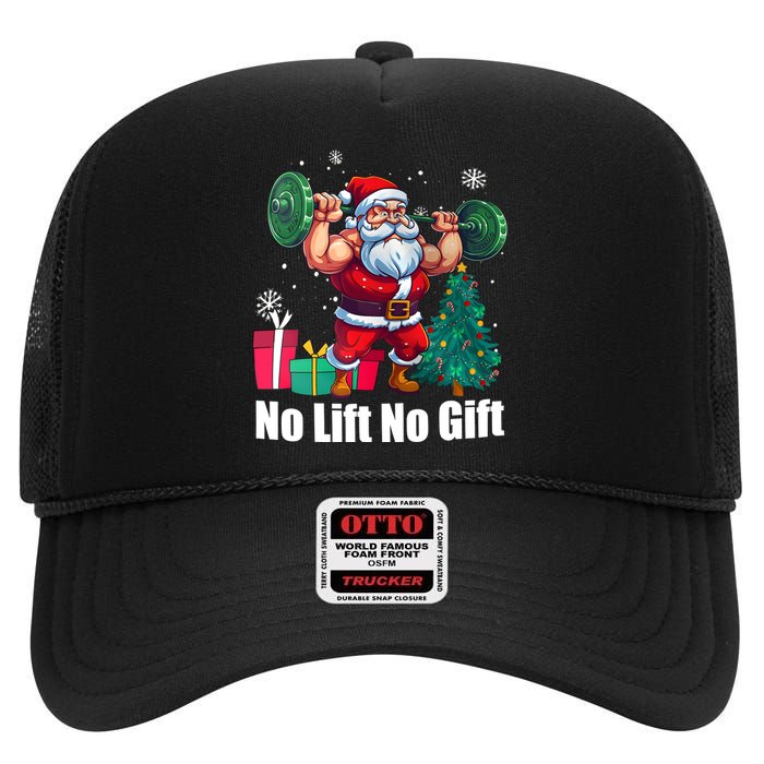 Christmas Workout Santa Claus No Lift No Gift High Crown Mesh Back Trucker Hat