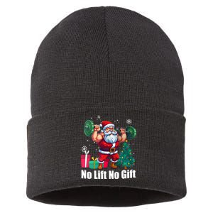 Christmas Workout Santa Claus No Lift No Gift Sustainable Knit Beanie