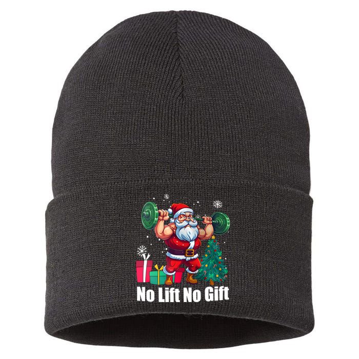 Christmas Workout Santa Claus No Lift No Gift Sustainable Knit Beanie