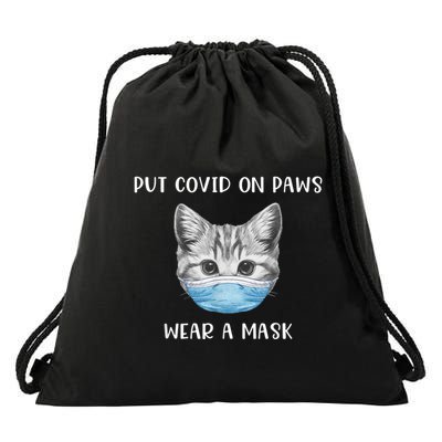 Cat Wearing Surgical Face Mask Promask Quarantine Kitty Drawstring Bag