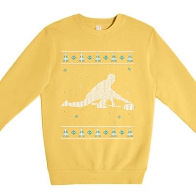 Curling Winter Sport Ugly Christmas Style Design Gift Premium Crewneck Sweatshirt