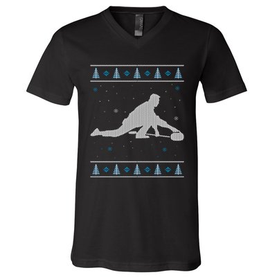 Curling Winter Sport Ugly Christmas Style Design Gift V-Neck T-Shirt