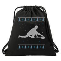 Curling Winter Sport Ugly Christmas Style Design Gift Drawstring Bag