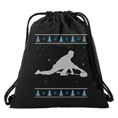 Curling Winter Sport Ugly Christmas Style Design Gift Drawstring Bag