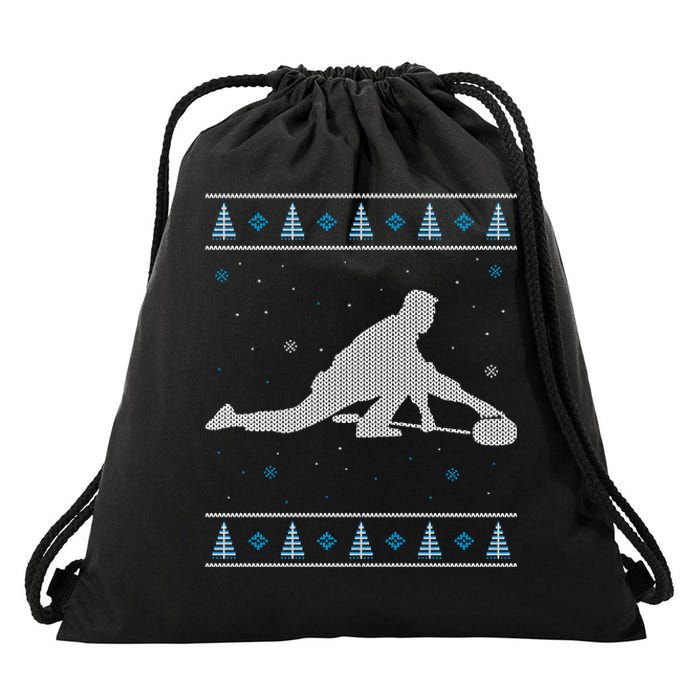 Curling Winter Sport Ugly Christmas Style Design Gift Drawstring Bag