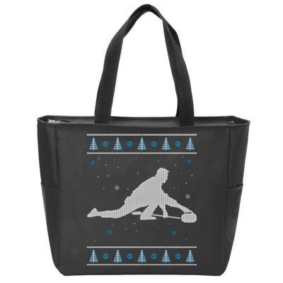 Curling Winter Sport Ugly Christmas Style Design Gift Zip Tote Bag