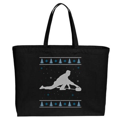 Curling Winter Sport Ugly Christmas Style Design Gift Cotton Canvas Jumbo Tote