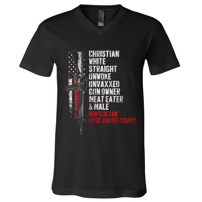 Christian White Straight Unwoke Unvaxxed Gun Owner V-Neck T-Shirt