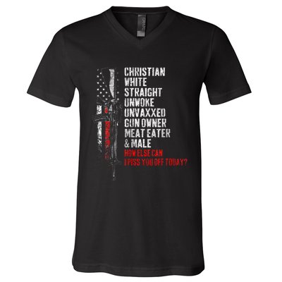 Christian White Straight Unwoke Unvaxxed Gun Owner V-Neck T-Shirt