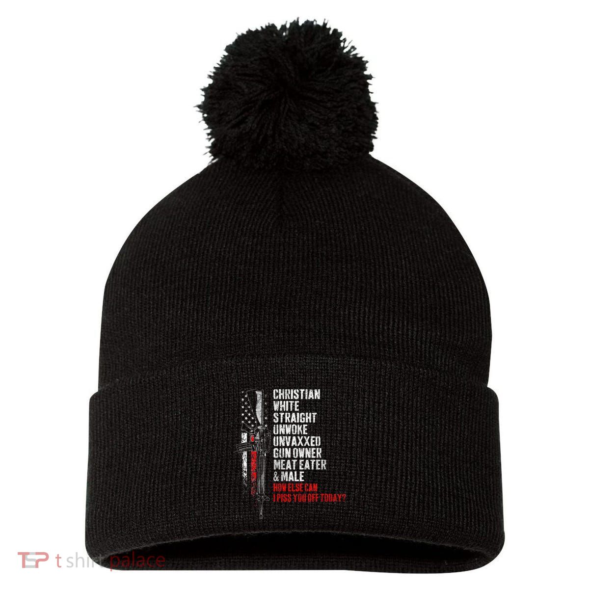 Christian White Straight Unwoke Unvaxxed Gun Owner Pom Pom 12in Knit Beanie