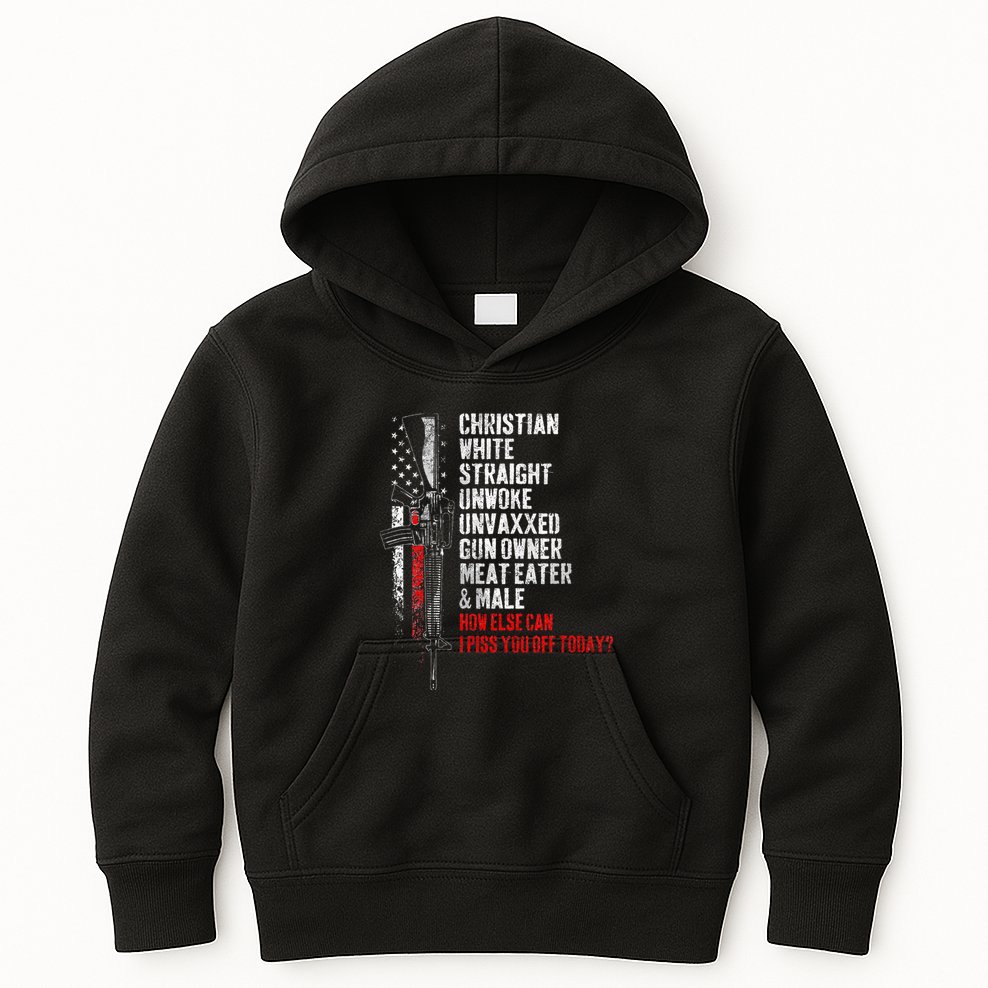 Christian White Straight Unwoke Unvaxxed Gun Owner Kids Hoodie