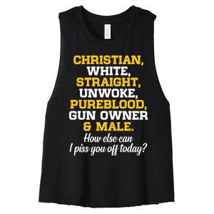 Christian White Straight Unwoke Pureblood Gun Owner & Male Women's Racerback Cropped Tank