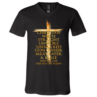 Christian White Straight Unwoke Unvaxxed Gun Owner How Else Can I Piss You Off T V-Neck T-Shirt