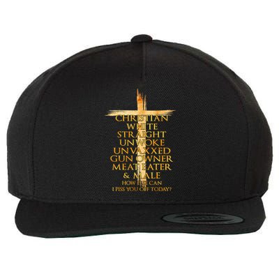 Christian White Straight Unwoke Unvaxxed Gun Owner How Else Can I Piss You Off T Wool Snapback Cap