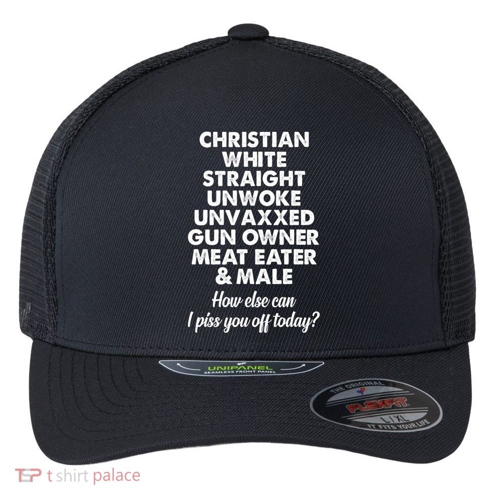 Christian White Straight Unwoke Unvaxxed Gun Owner Flexfit Unipanel Trucker Cap