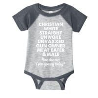 Christian White Straight Unwoke Unvaxxed Gun Owner Infant Baby Jersey Bodysuit