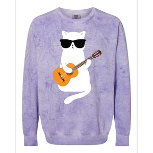 Cat Wearing Sunglasses Playing Guitar Guitarist Colorblast Crewneck Sweatshirt