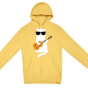 Cat Wearing Sunglasses Playing Guitar Guitarist Premium Pullover Hoodie