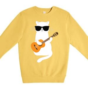 Cat Wearing Sunglasses Playing Guitar Guitarist Premium Crewneck Sweatshirt