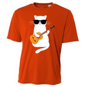 Cat Wearing Sunglasses Playing Guitar Guitarist Cooling Performance Crew T-Shirt